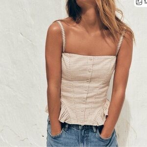 Women's Cream Gingham Button-Front Cami